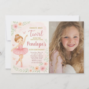 Carte de fête de danse rose éditable pour petites 