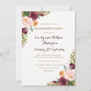 Carte de fête de fiançailles à paillettes florales