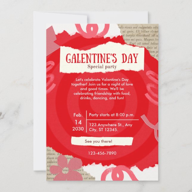 Carte de fête de Galentine's Day Scrapbook Rouge (Devant)