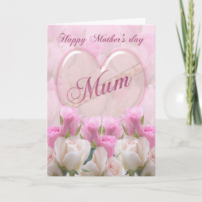 Carte de Fête de la mère avec roses roses (Devant)