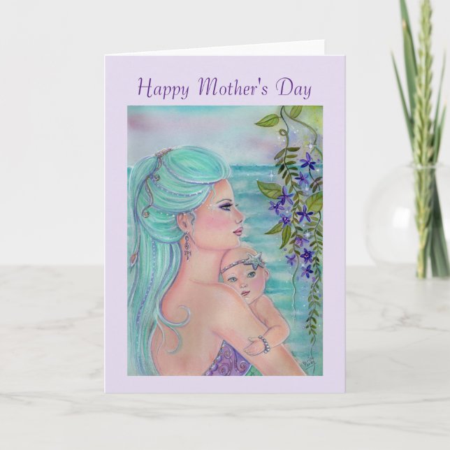 Carte de fête de la mère avec sirène et bébé Par R (Devant)