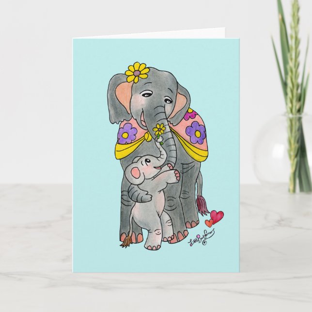 Carte de fête de la mère et du fils de l’Eléphant  (Devant)