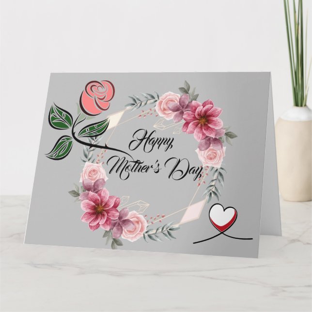 Carte de fête de la mère pliée avec fleurs (Devant)