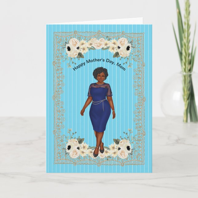 Carte de Fête de la Mère pour Maman Noire Bleu ave (Devant)