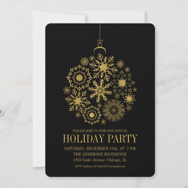 Carte de fête de l'ornement de fêtes Gold Snowflak (Devant)