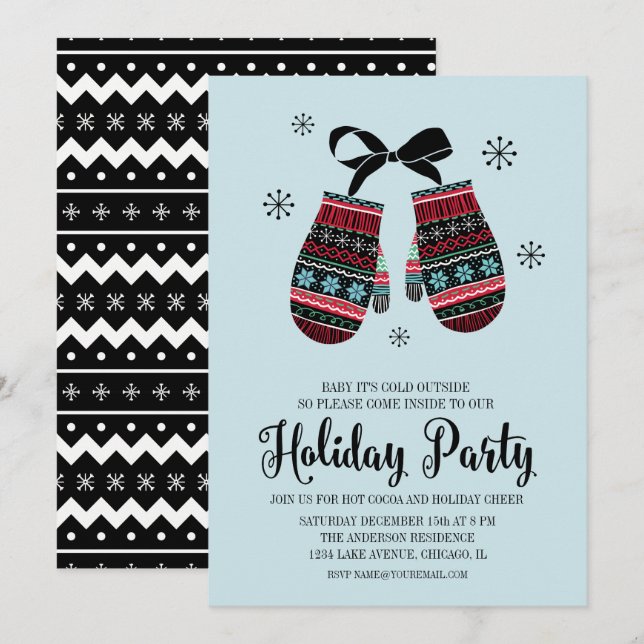 Carte de fête de Noël de l'Holiday Mittens (Devant / Derrière)