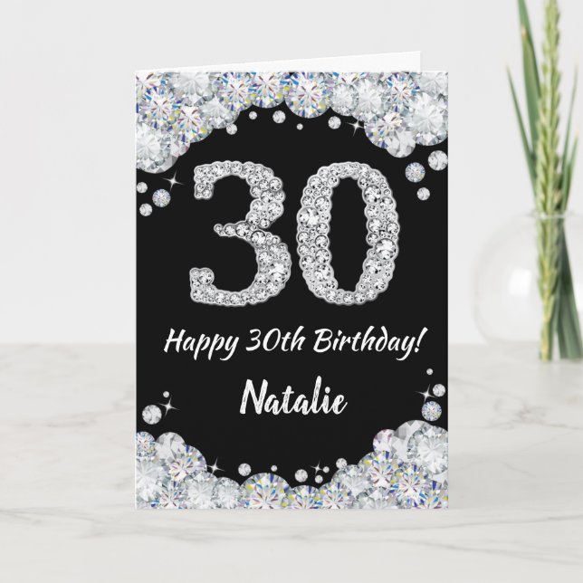 Carte de fête des 30 ans avec paillettes noires et (Devant)
