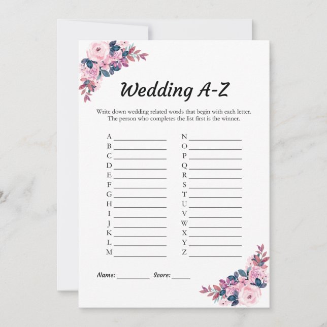 Carte de Fête des mariées A-Z Mariage rose Floral (Devant)