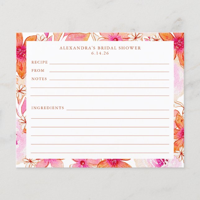 Carte de Fête des mariées Boho Rose Orange Fleurs  (Devant)