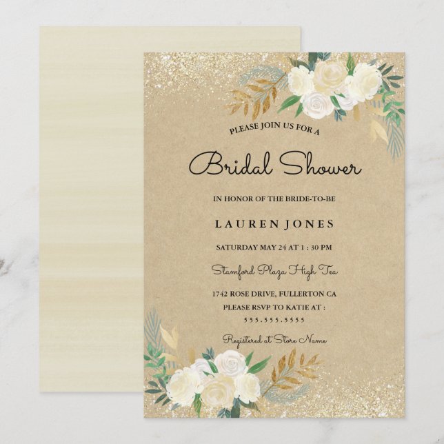Carte de Fête des mariées Florale Rustic Gold Part (Devant / Derrière)