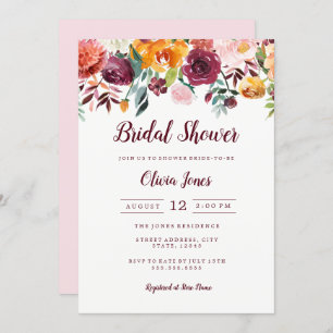 Carte de Fête des mariées rose florale Aquarelle