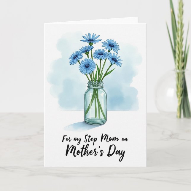 Carte de fête des mères à motif Blue Daisy (Devant)