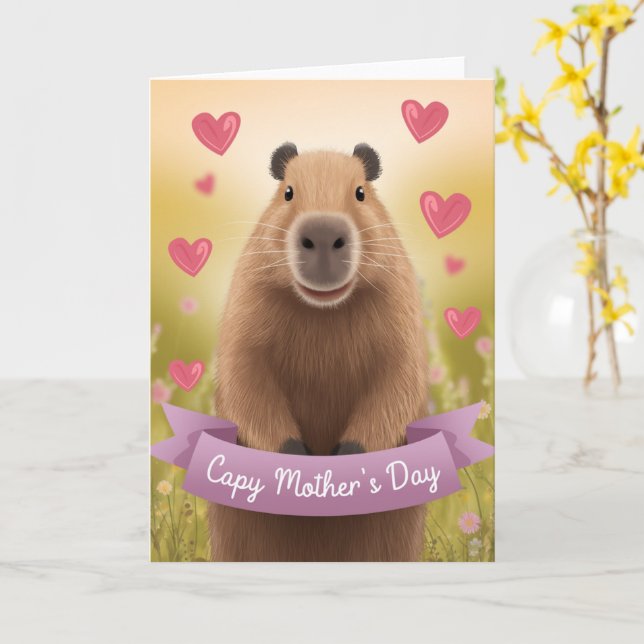 Carte de fête des mères amusante Mum mignonne Capy (Fleur jaune)