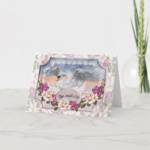 Carte de fête des mères avec cygne et Rose