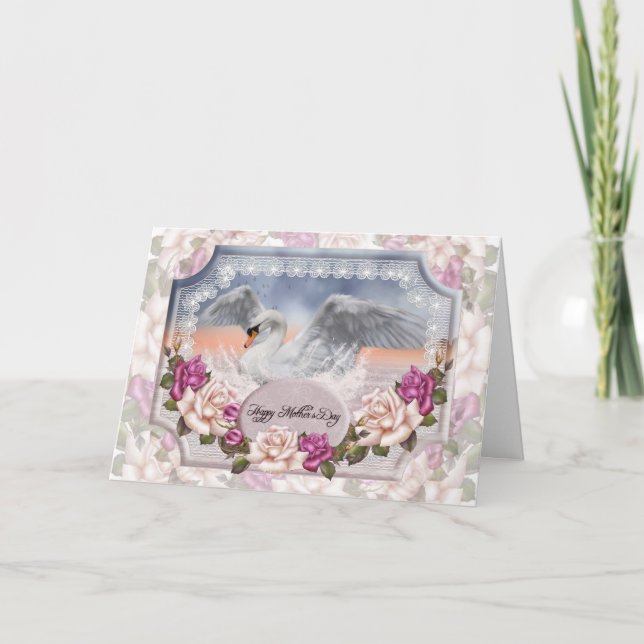 Carte de fête des mères avec cygne et Rose (Devant)