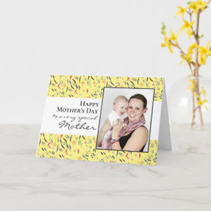 Carte de Fête des Mères avec Photo et Fleurs Jaune
