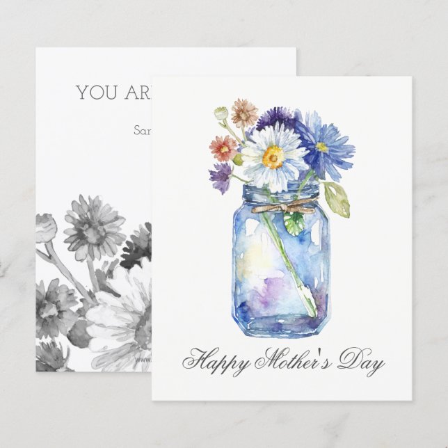 Carte de fête des mères avec pot à fleurs à l'aqua (Devant / Derrière)