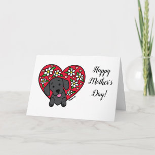 Carte de fête des mères Black Labrador Floral Hear