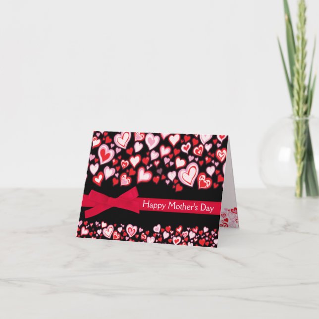 Carte de fête des mères coeurs & ruban rouge (Devant)