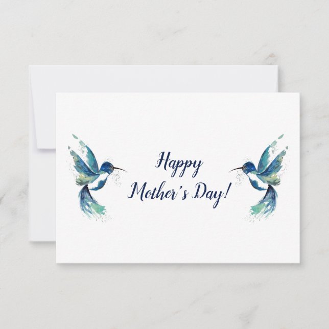 Carte de fête des mères de deux colibris bleus (Devant)