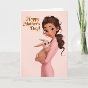 Carte de fête des mères douce maman et bébé lapin
