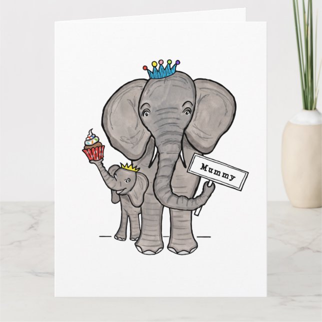 Carte de fête des mères éléphant personnalisée et  (Devant)