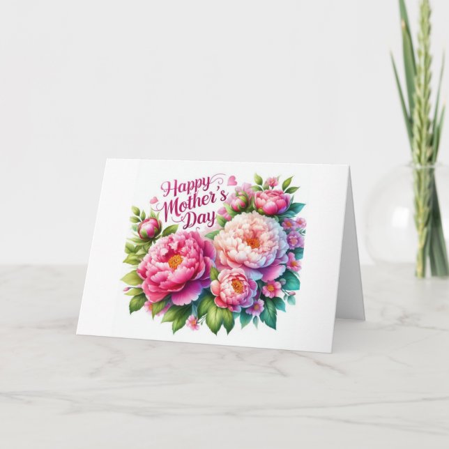 Carte de fête des mères Fleur de pivoines roses (Devant)