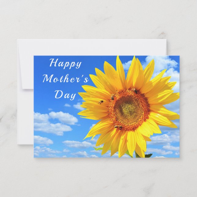 Carte de fête des mères Fleur de soleil et abeille (Devant)