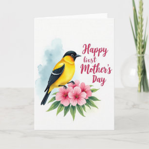 Carte de Fête des Mères Fleurie Oiseau