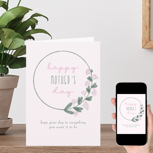 Carte de fête des mères Fleurs sauvages roses simp (Créateur téléchargé)