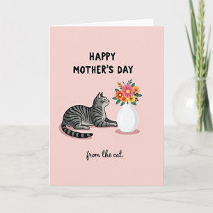 Carte de fête des mères florale au chat rayé