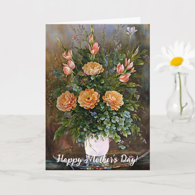 Carte de fête des mères florale avec vase de fleur (Petite plante)