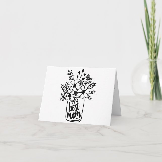 Carte de fête des mères florale noir et blanc (Devant)