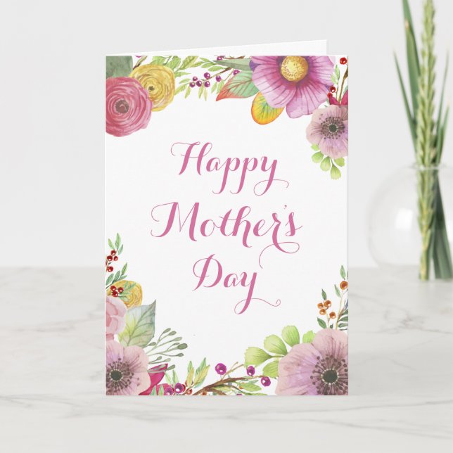 Carte de Fête des Mères Florales Aquarelle (Devant)