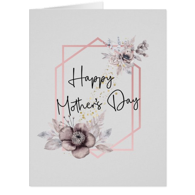 Carte de fête des mères Gris rose floral avec mess (Devant)