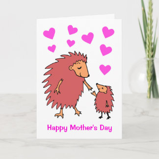 Carte de fête des mères hérisson maman et bébé mig