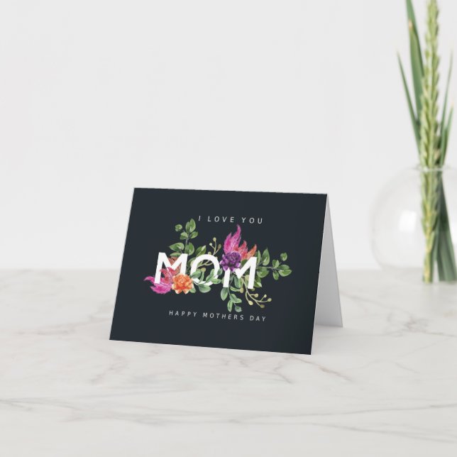 Carte de fête des mères "Je t'aime maman" Florale (Devant)