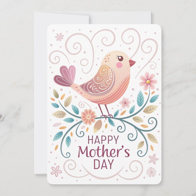 Carte de Fête des Mères Joyeuse pour Oiseaux (Devant)
