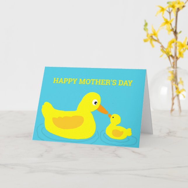 Carte de fête des mères mignonne de canard maman c (Fleur jaune)