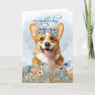 Carte de fête des mères Pembroke Welsh Corgi fleur