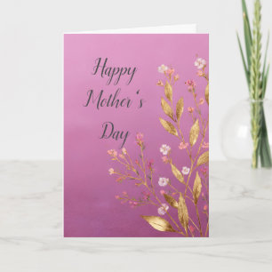 Carte de fête des mères Pink Floral & Gold Foil