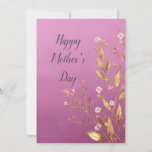 Carte de fête des mères Pink Floral & Gold Foil