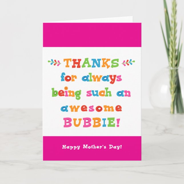 Carte de fête des mères pour Bubbie (Devant)