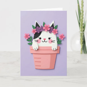 Carte de fête des mères pour chat floral doux