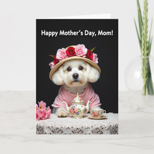 Carte de fête des mères pour un thé avec un chien 