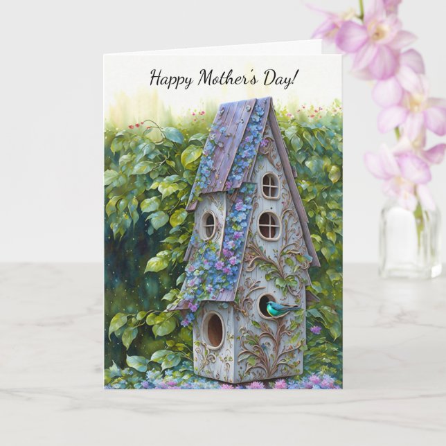 Carte de fête des oiseaux de la maison Whimsical B (Orchidée)