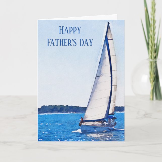 Carte de fête des pères avec bateau à voile aquare (Devant)