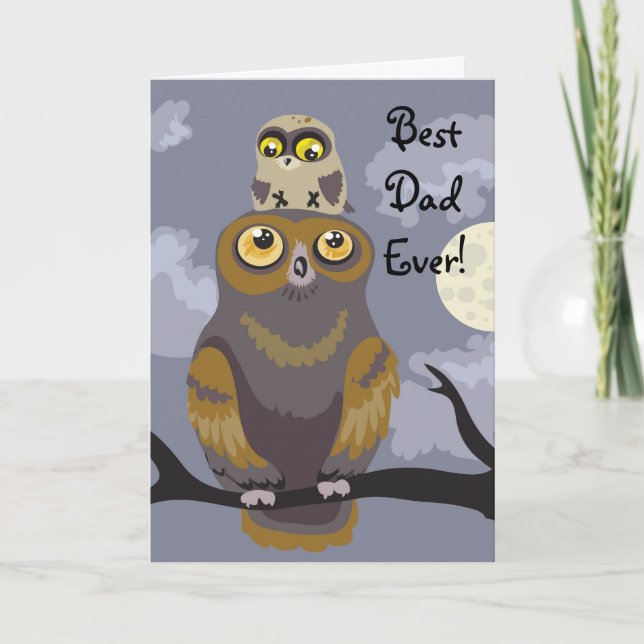 Carte de Fête des pères de hibou et bébé (Devant)