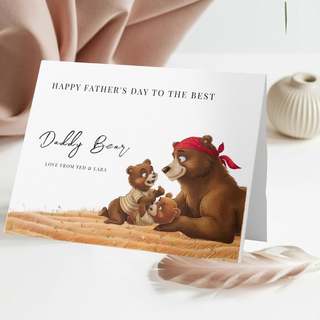 Carte de Fête des pères de l'ours papa personnalis (Celebrate Dad with our adorable Daddy Bear and Cubs card!)