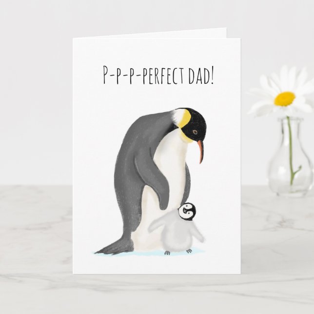 Carte de Fête des pères de pingouin et de poussin (Petite plante)